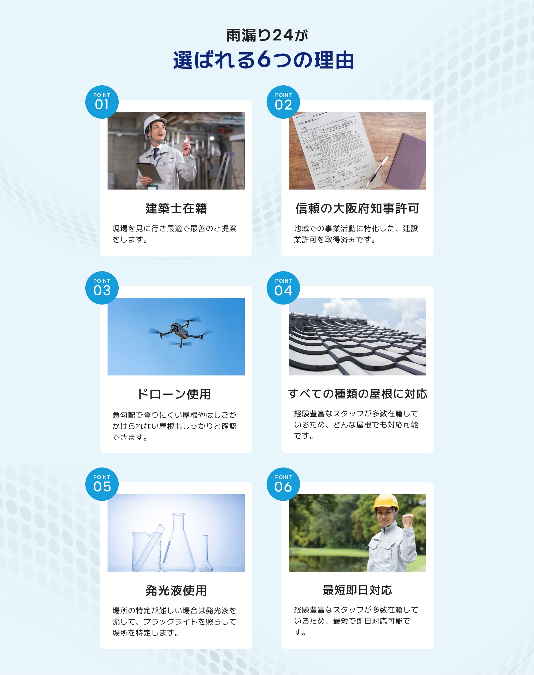 雨漏り24が選ばれる6つの理由
